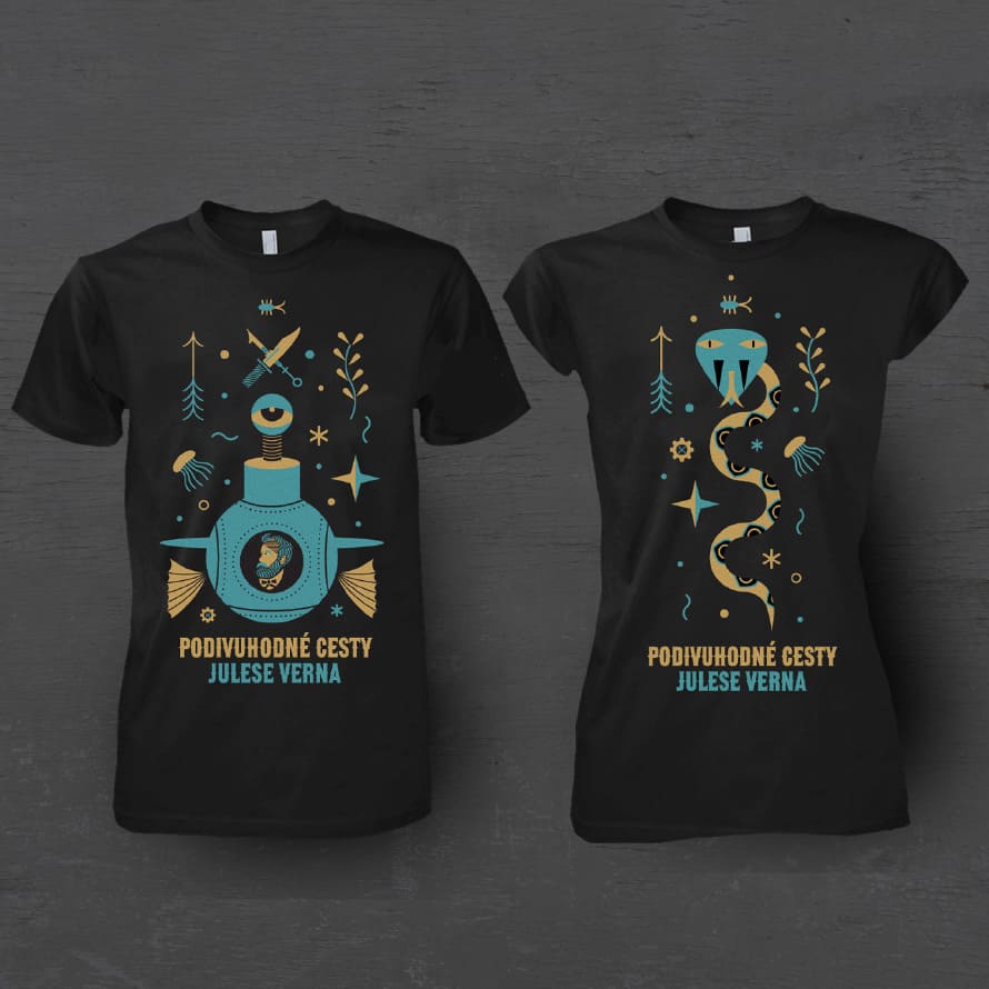 Jules Verne visuals for T-shirts.