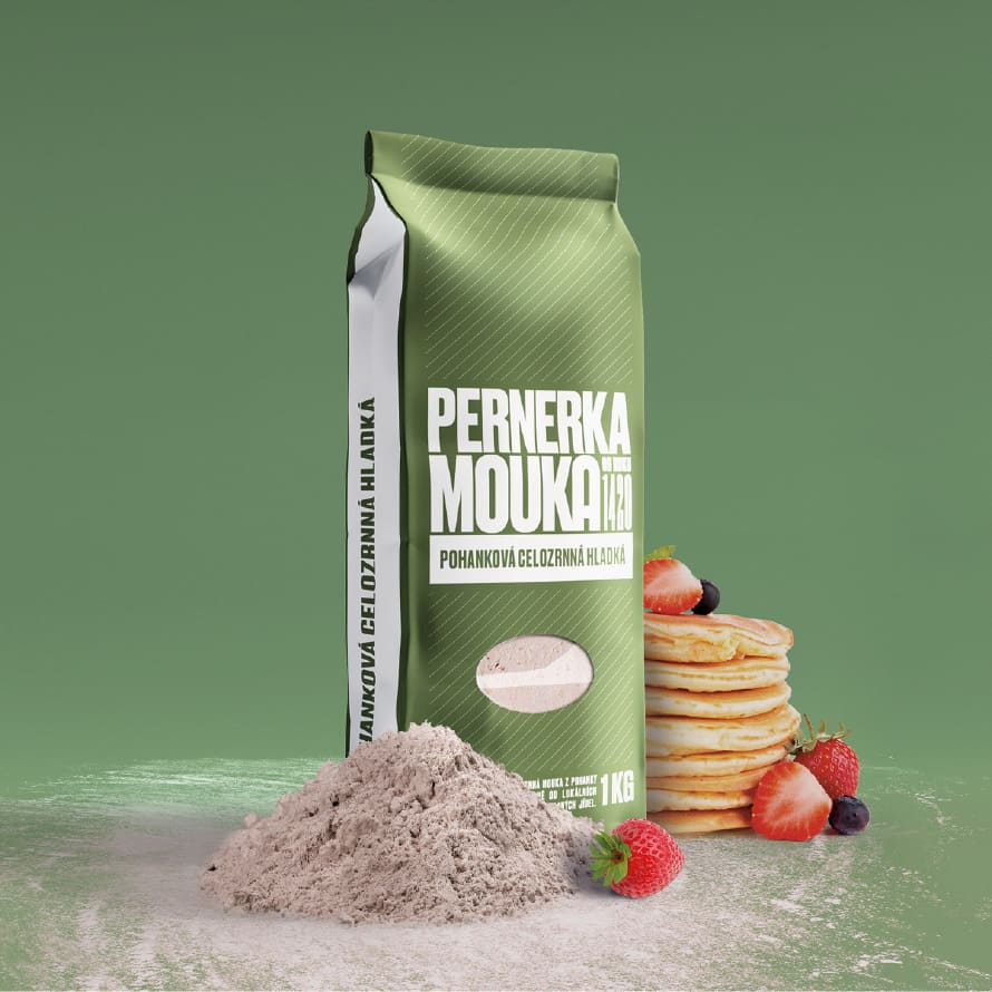 Green Pernerka flour packaging.